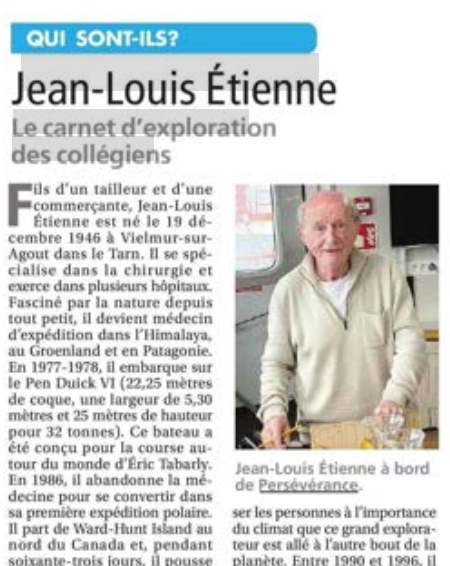 Jean-Louis Étienne, Le carnet d&rsquo;exploration des collégiens – le Châtillonnais